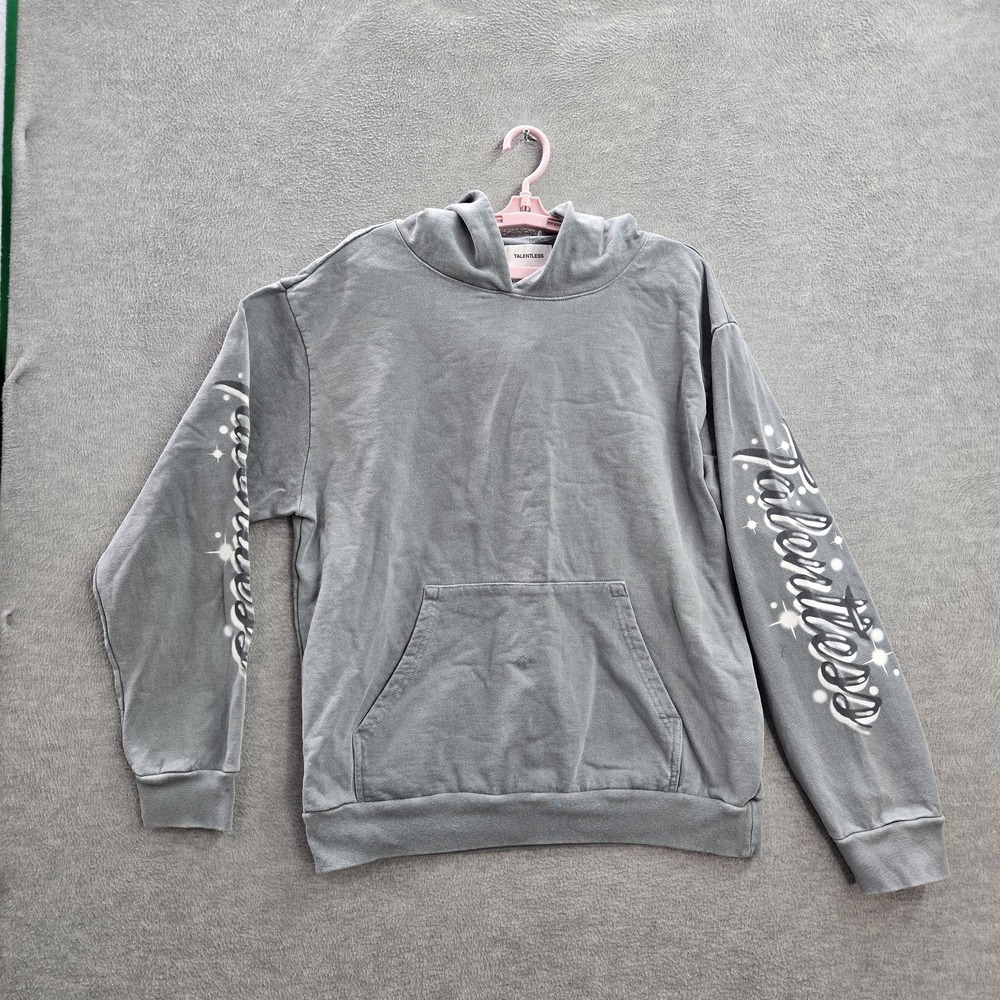 Talentless Men Hoodie XL Gray Graphic Print Text Logo Long Sleeve Cotton READ